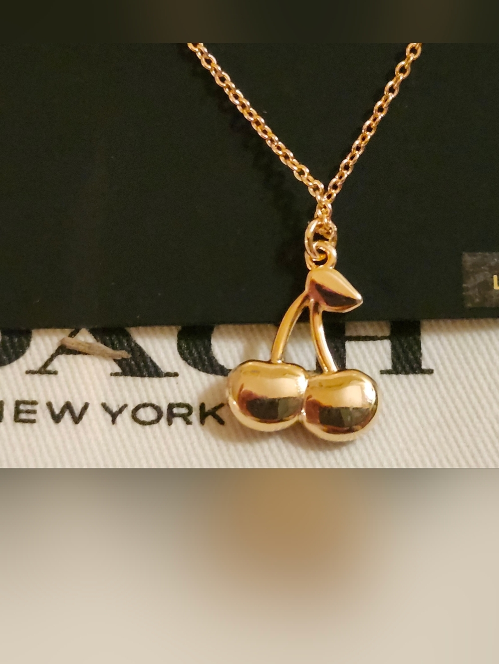 New Authentic Coach Red & Gold Cherry Pendant Necklace - Picture 4 of 6